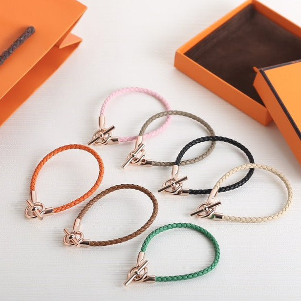 Hermes Glenan Pink Gold Leather Bracelet