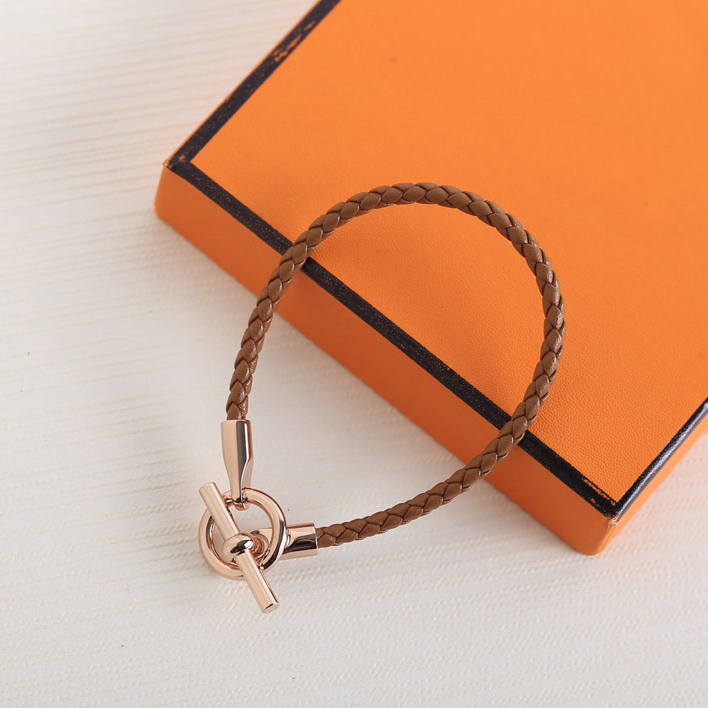 Hermes Glenan Pink Gold Leather Bracelet