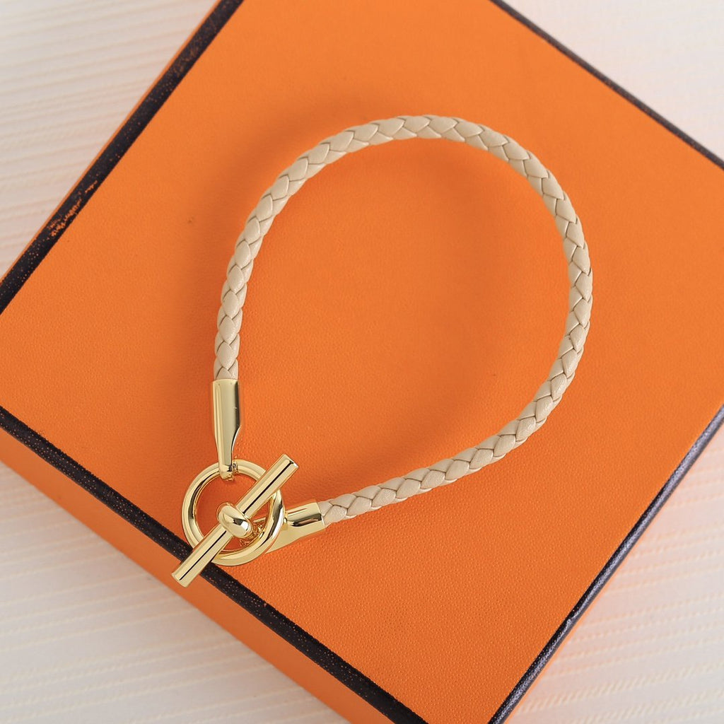 Hermes Glenan Gold Leather Bracelet
