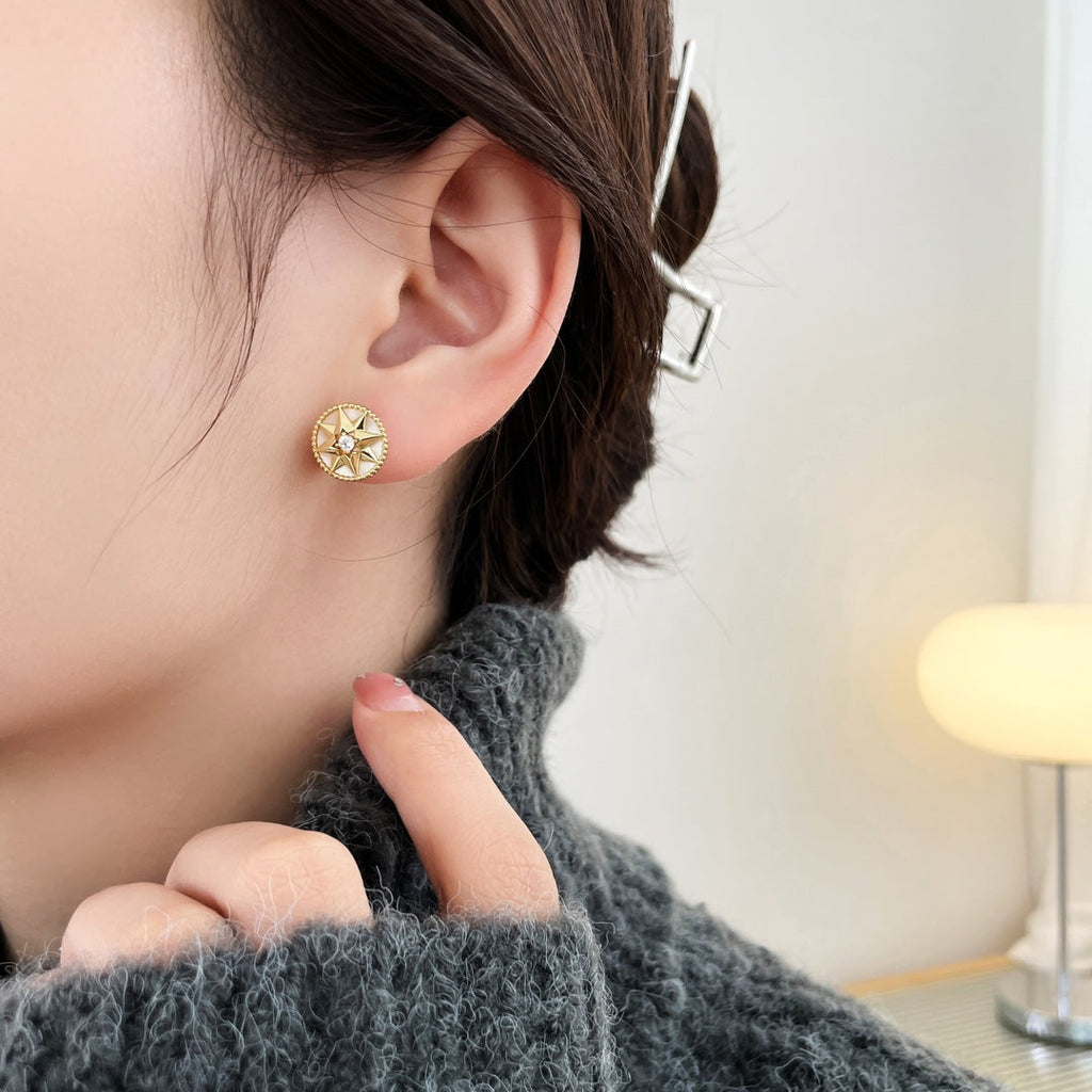 Dior Rose de Vents Gold Cubic Zirconia Stud Earrings