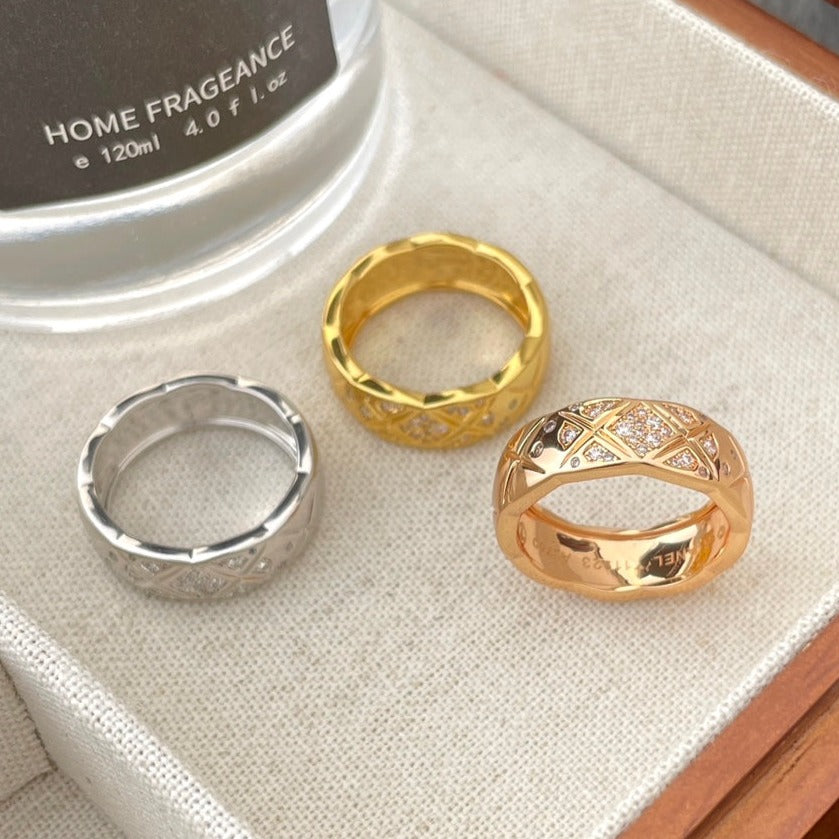 Chanel Crush Ring 6.8MM Gold Cubic Zirconia Quilted