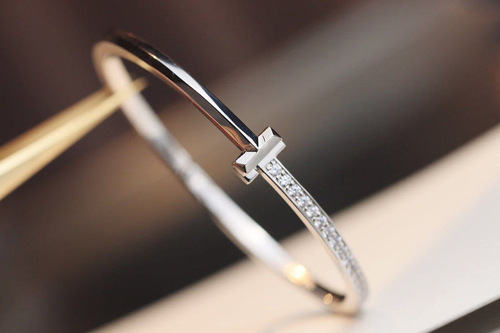 Tiffany Narrow T1 Hinged Bangle Cubic Zirconia Silver