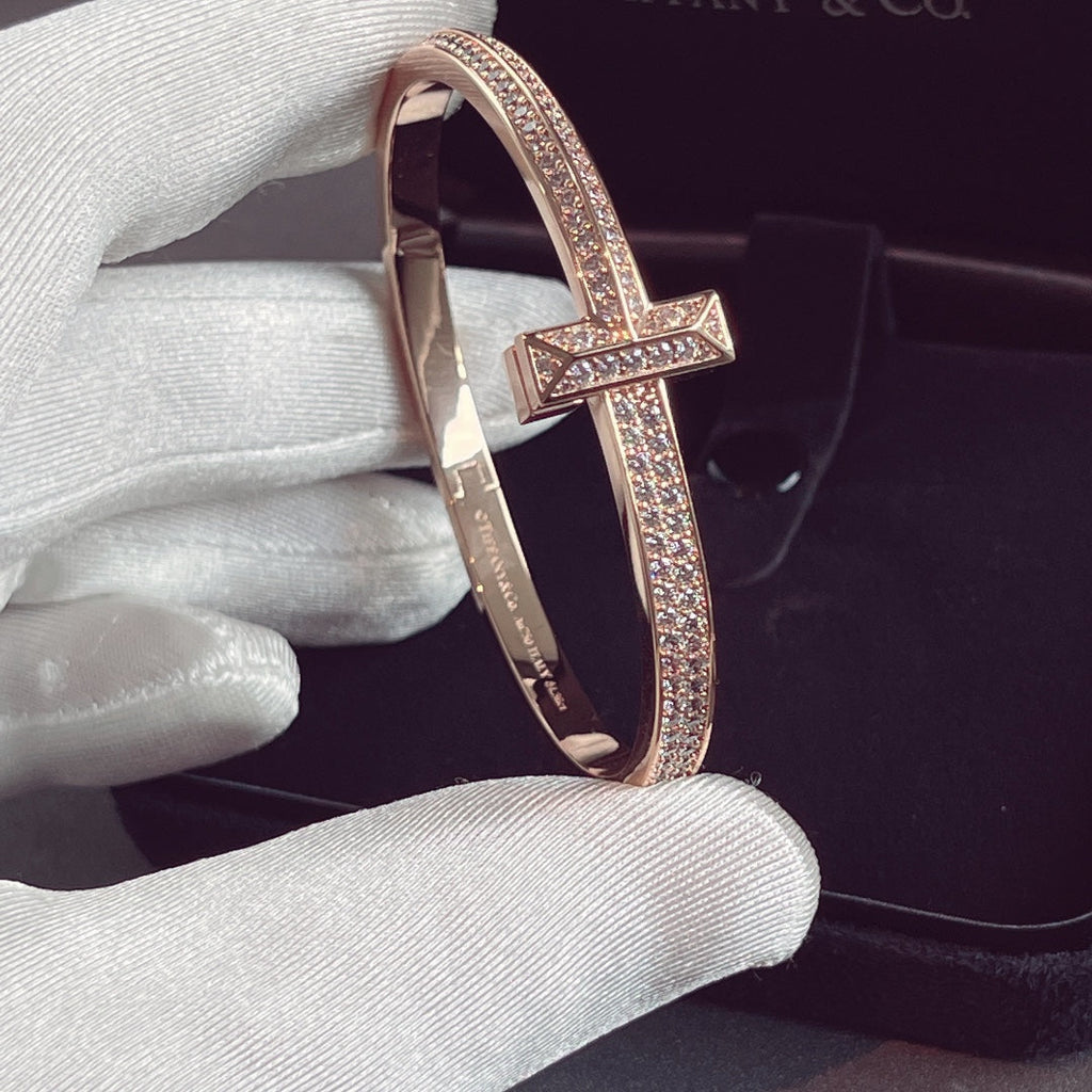 Tiffany T1 Wide Hinged Bangle Cubic Zirconia Paved Bracelet