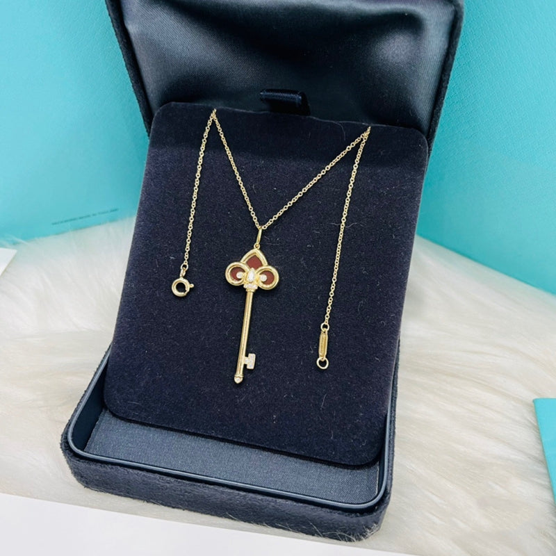 Tiffany Fleur de Lis Pink Gold Cubic Zirconia Carnelian Necklace
