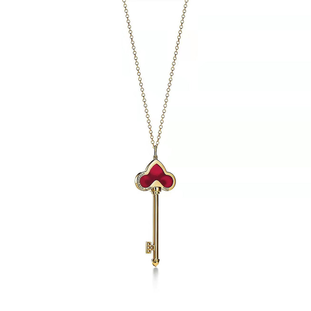 Tiffany Fleur de Lis Pink Gold Cubic Zirconia Carnelian Necklace