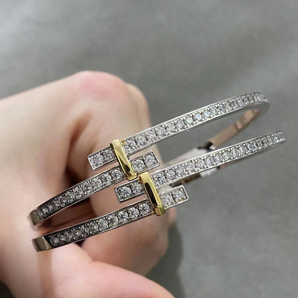 Tiffany Edge Cubic Zirconia Gold Silver Bracelet