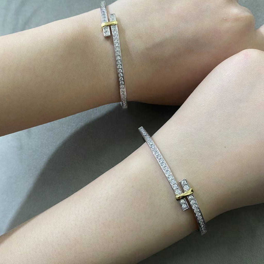 Tiffany Edge Cubic Zirconia Gold Silver Bracelet