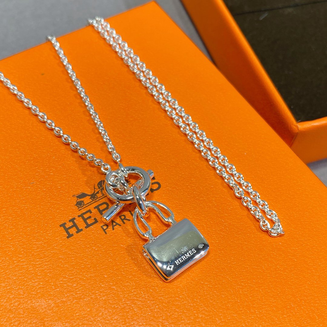 Hermes Constance Pendant Silver Necklace