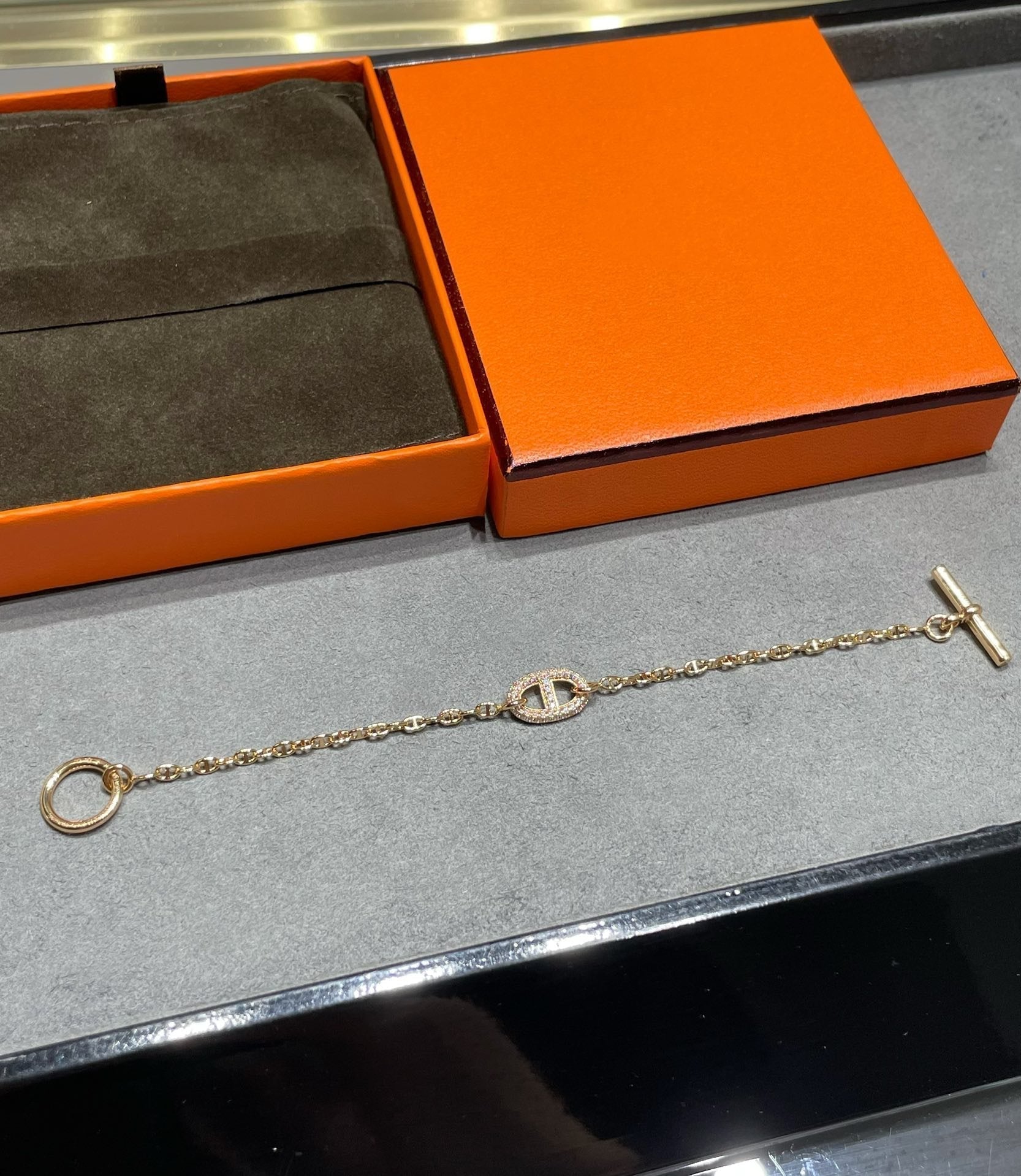 Hermes Chaine Echappee Cubic Zirconia Link Bracelet
