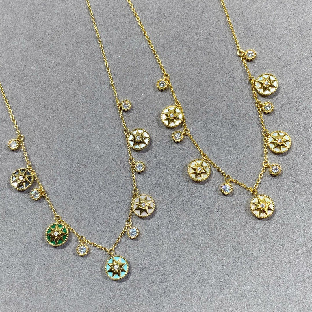 Dior Rose Vents Multi Color 5 Motif 6 Diamond Necklace