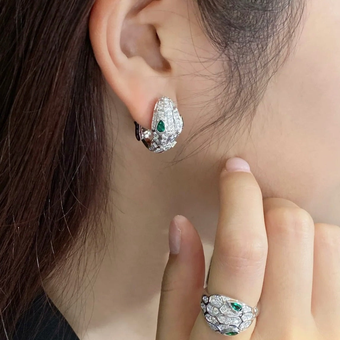 Bvlgari Silver Cubic Zirconia Small Serpent Earrings