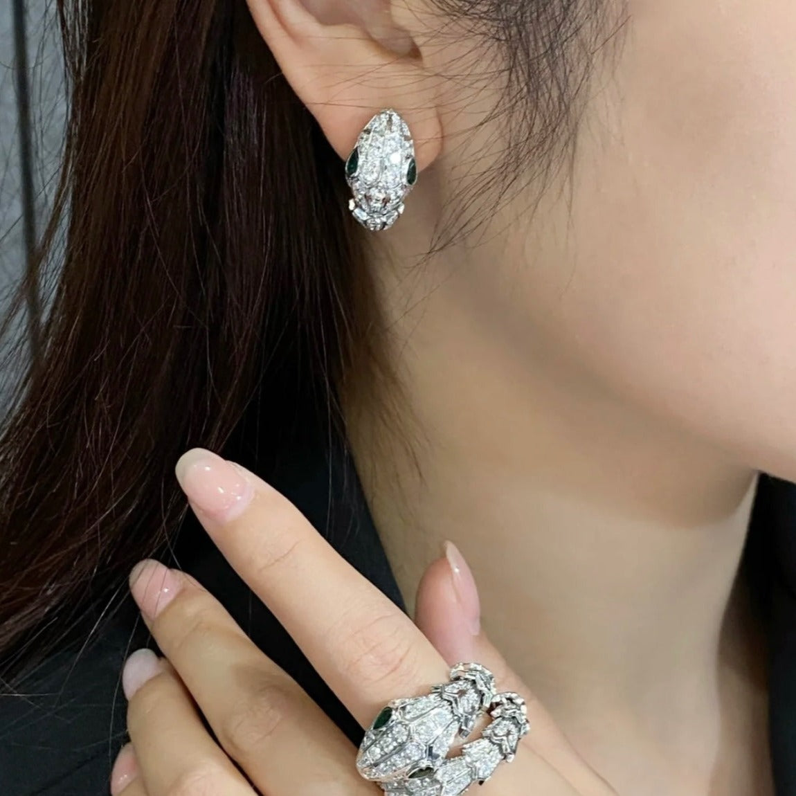 Bvlgari Silver Cubic Zirconia Small Serpent Earrings