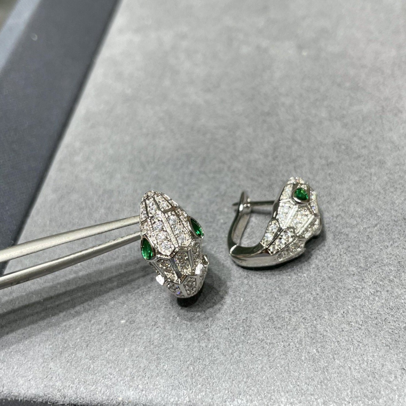 Bvlgari Silver Cubic Zirconia Small Serpent Earrings