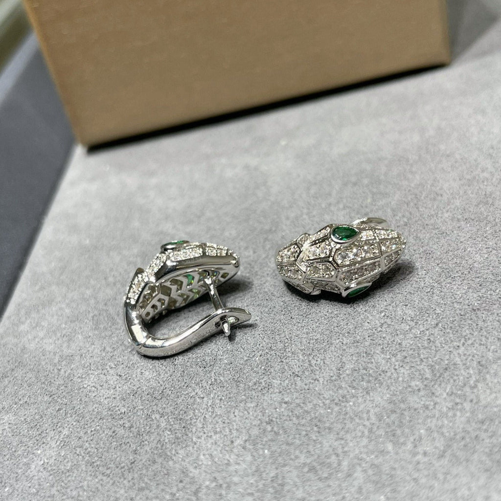 Bvlgari Silver Cubic Zirconia Small Serpent Earrings