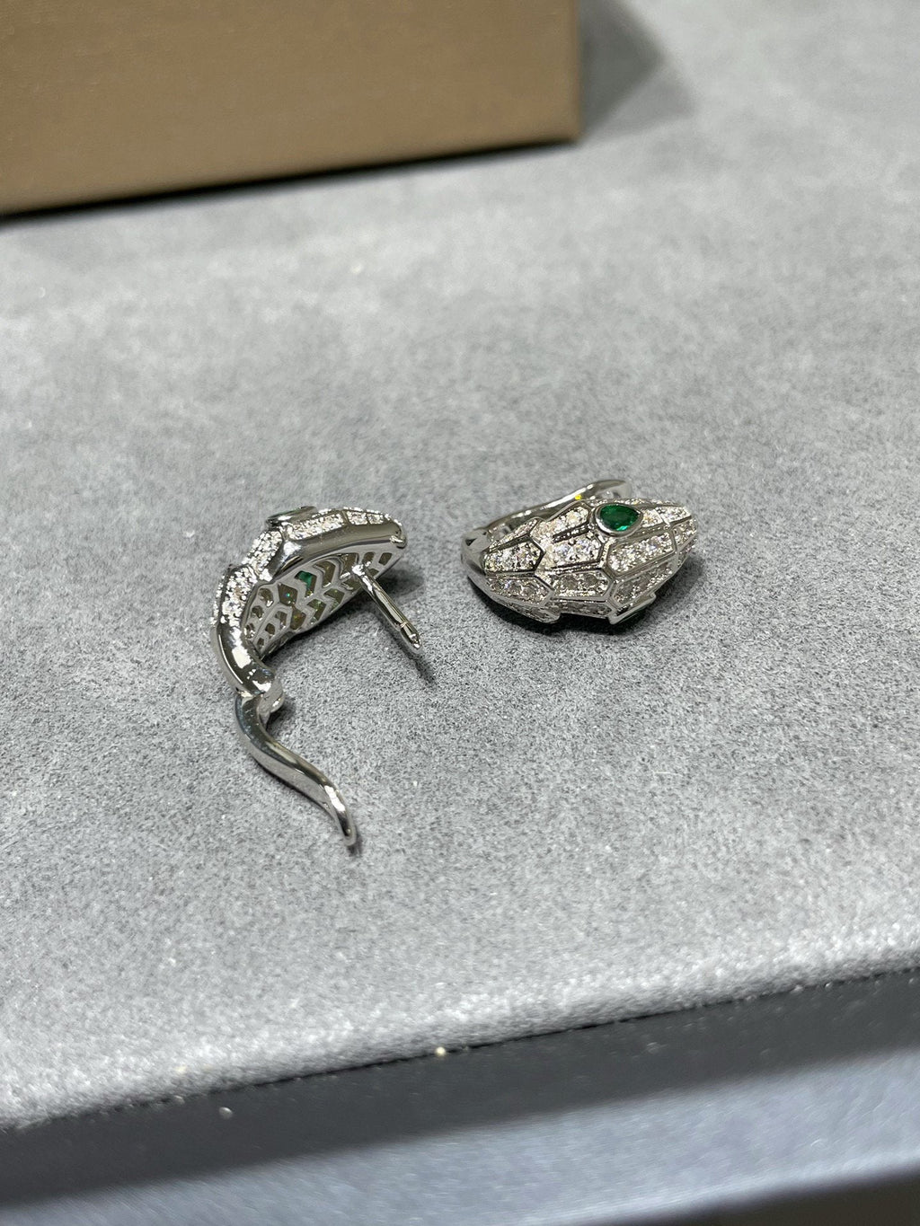 Bvlgari Silver Cubic Zirconia Small Serpent Earrings