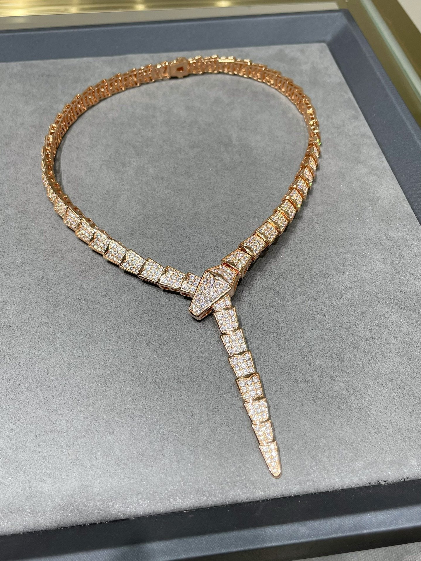 Bvlgari Serpenti Viper Pink Gold Cubic Zirconia Paved Necklace