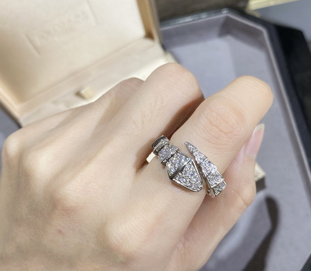 Bvlgari Serpenti Large Ring Silver Cubic Zirconia Paved