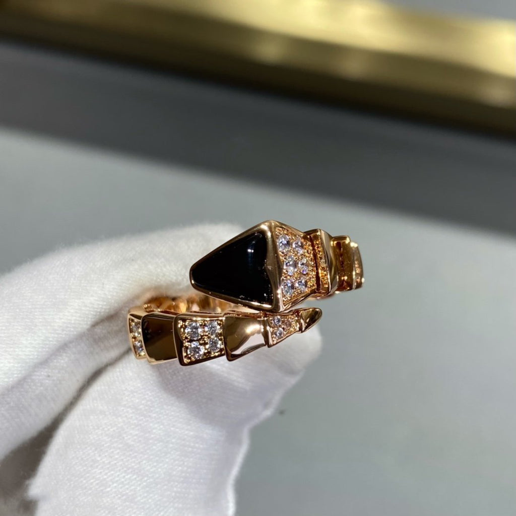 Bvlgari Serpenti Ring Gold Cubic Zirconia Onyx