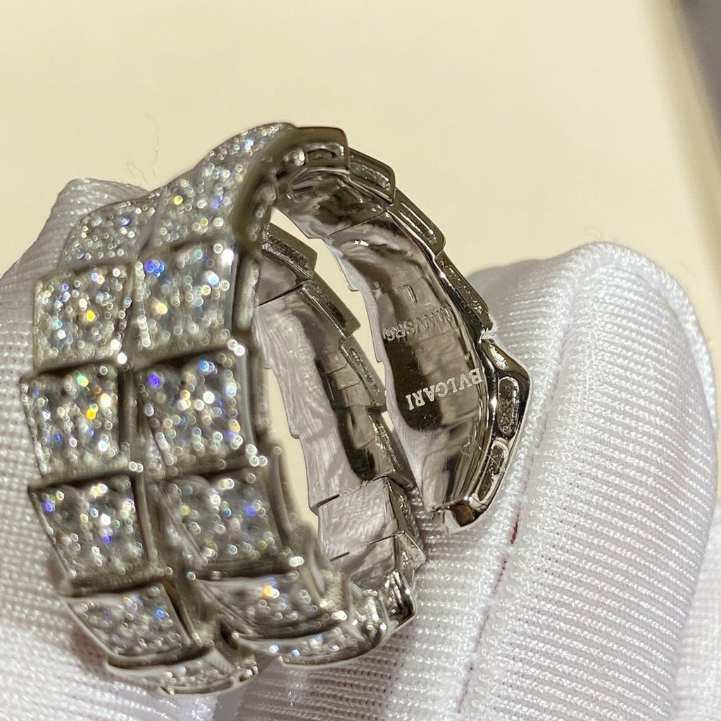 Bvlgari Serpenti Double Ring Silver Cubic Zirconia Paved