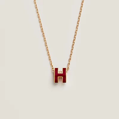 Hermes HM Clic Red Enamel Gold Necklace