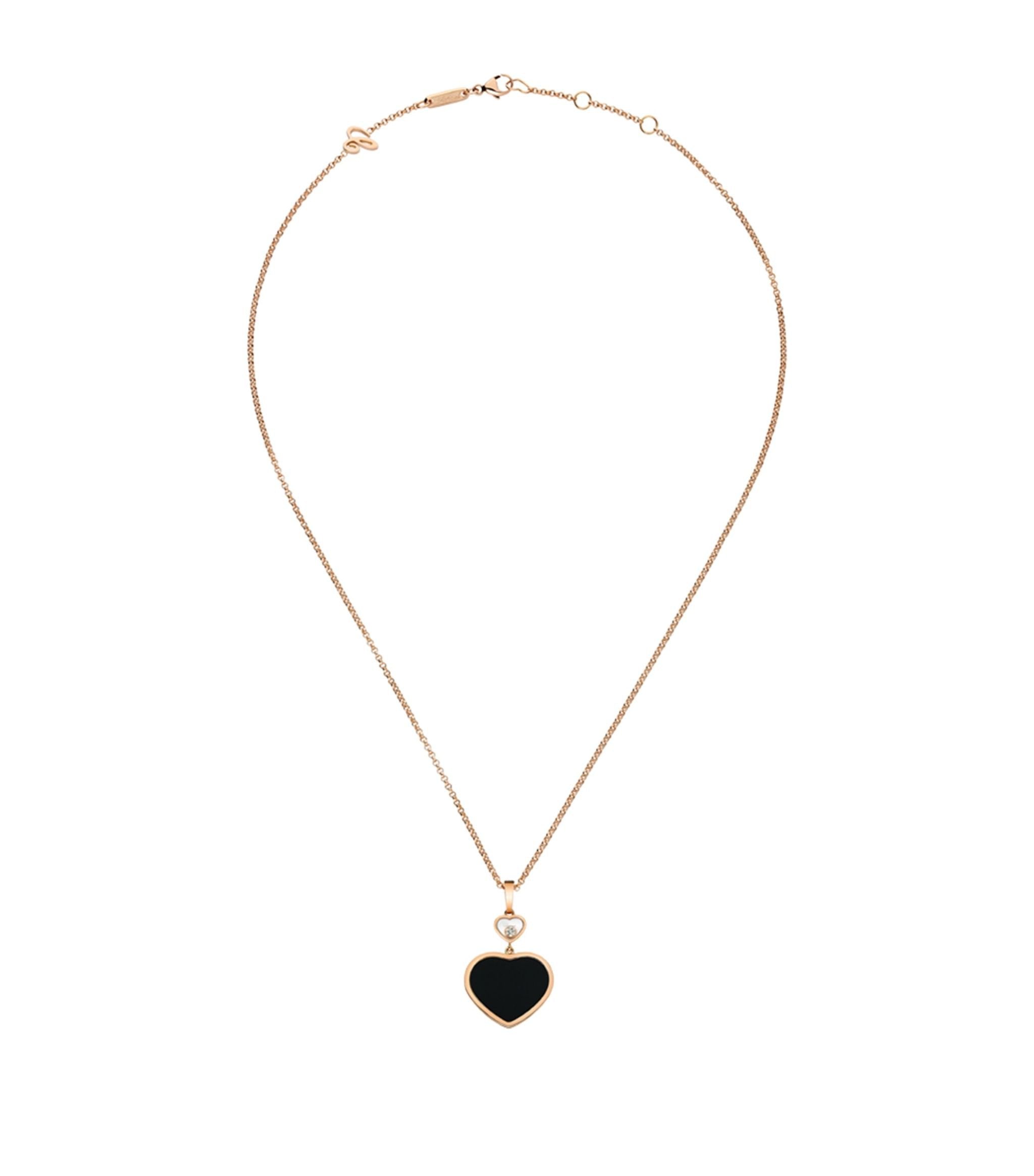 Chopard Happy Heart Onyx Necklace Pink Gold Cubic Zirconia
