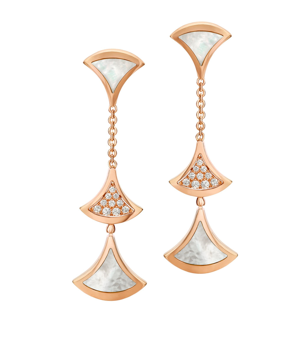 Bvlgari Dream Earrings 3 Motifs Cubic Zirconia MOP Pink Gold