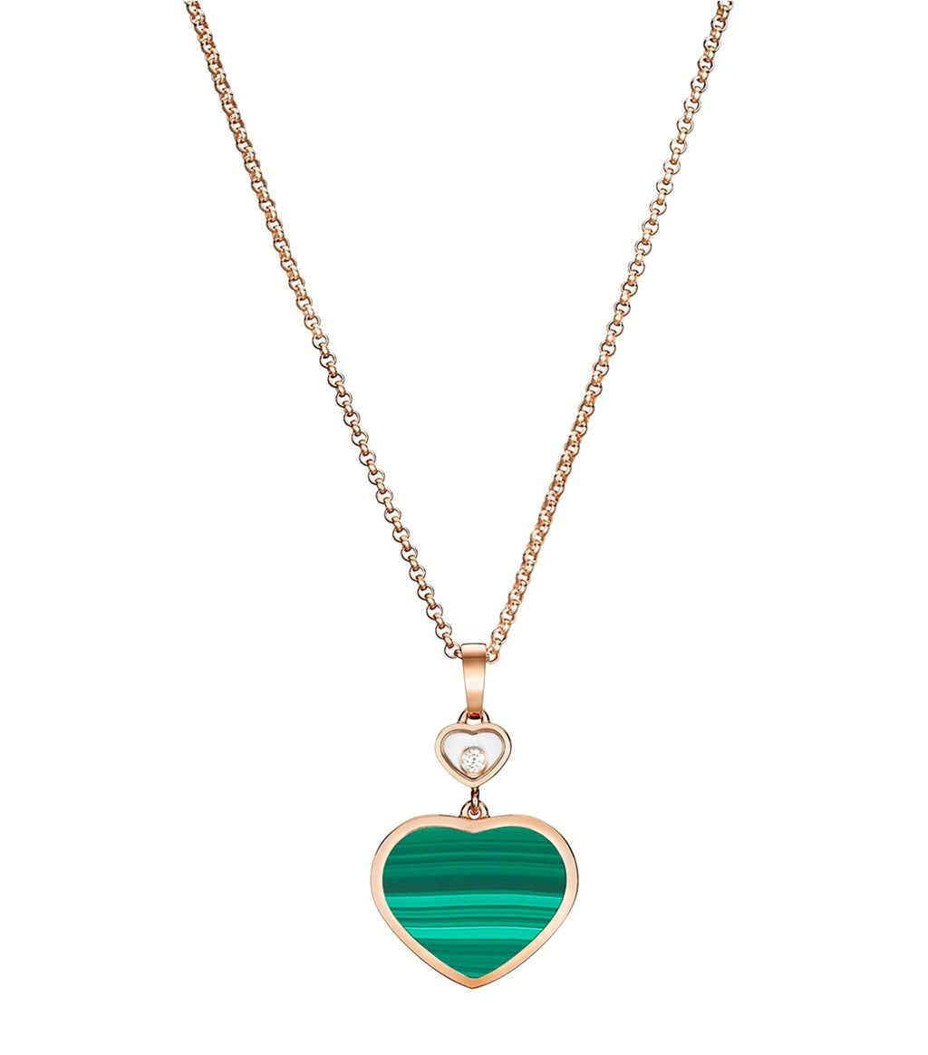 Chopard Happy Heart Malachite Necklace Pink Gold Cubic Zirconia