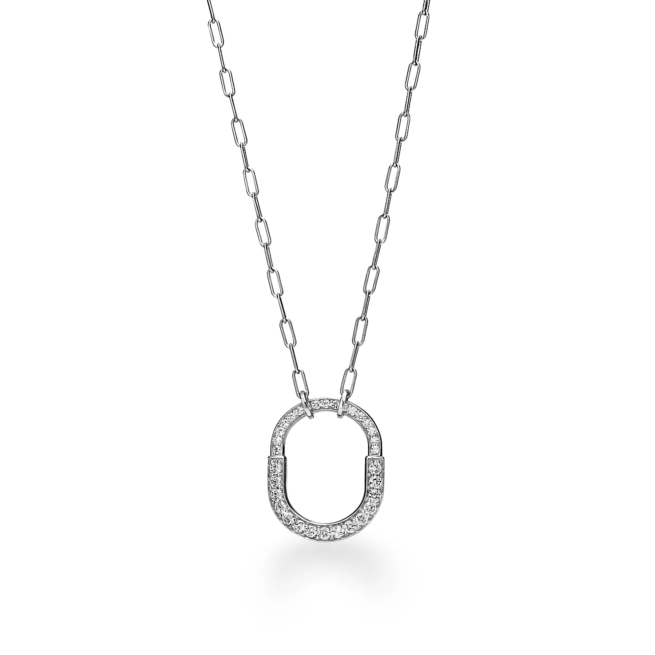 Tiffany Lock Necklace Medium Pendant Silver Paved Cubic Zirconia