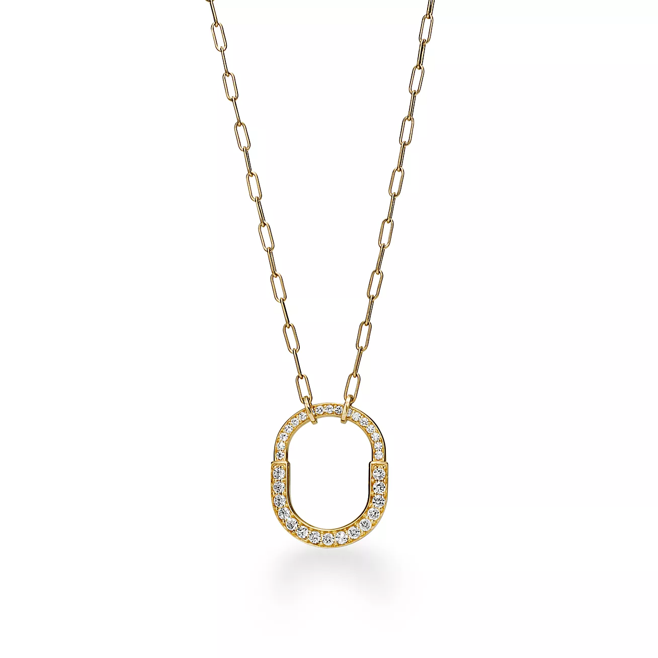 Tiffany Lock Necklace Medium Pendant Gold Paved Cubic Zirconia