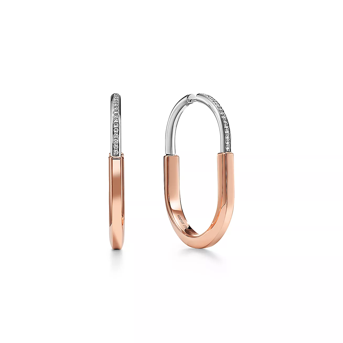 Tiffany Lock Earrings Rose and White Gold Diamonds Extra Large