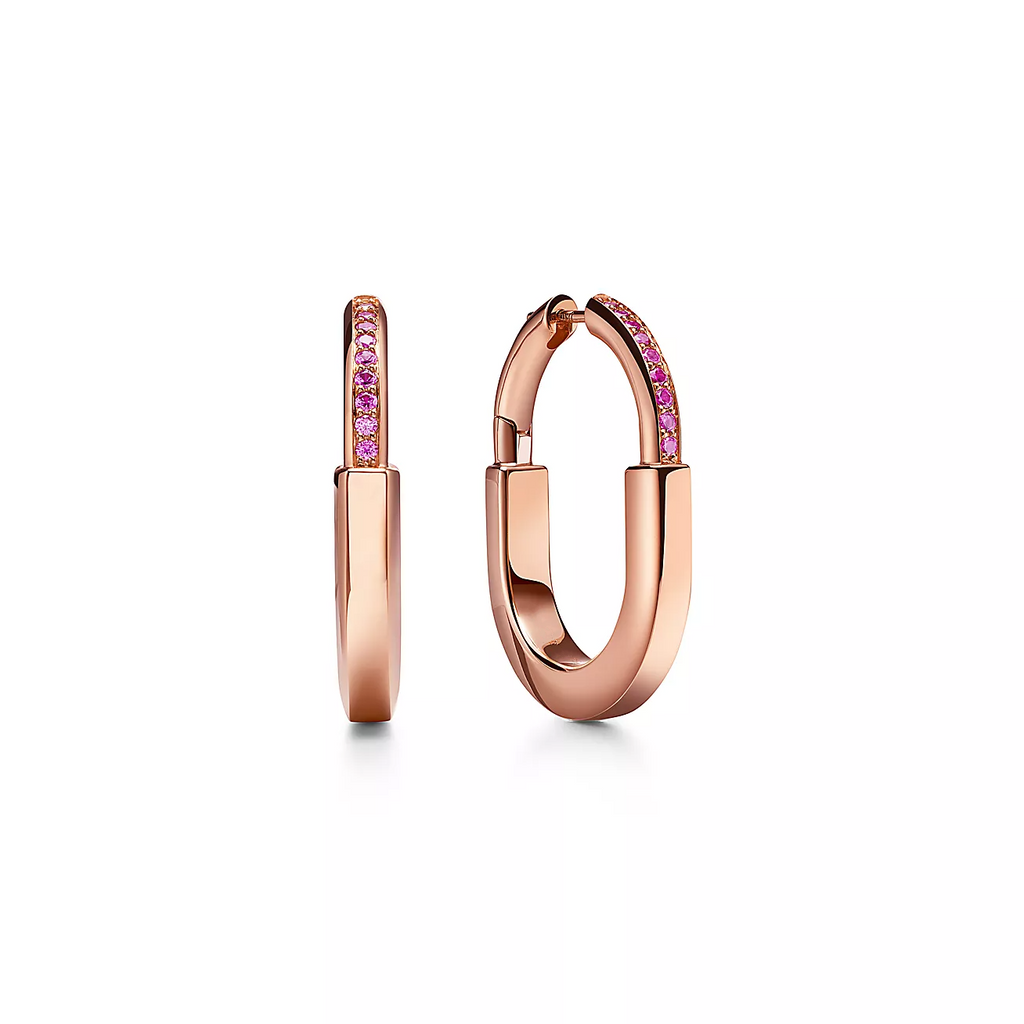 Tiffany Lock Medium Pink Cubic Zirconia Pink Gold Earrings