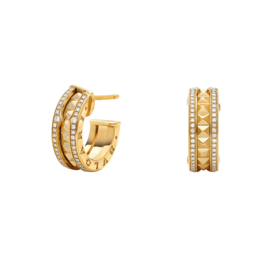 Bvlgari Zero 1 Rock Gold Earrings with Studded Spiral and Paved Diamonds