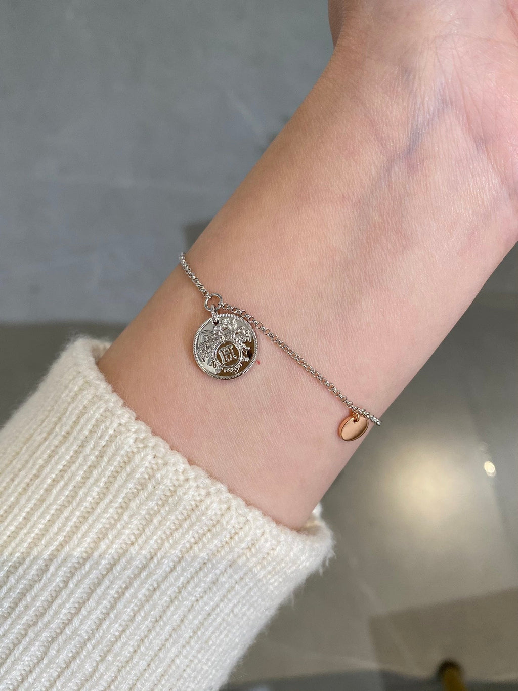 Hermes H Classic Silver Coin Bracelet