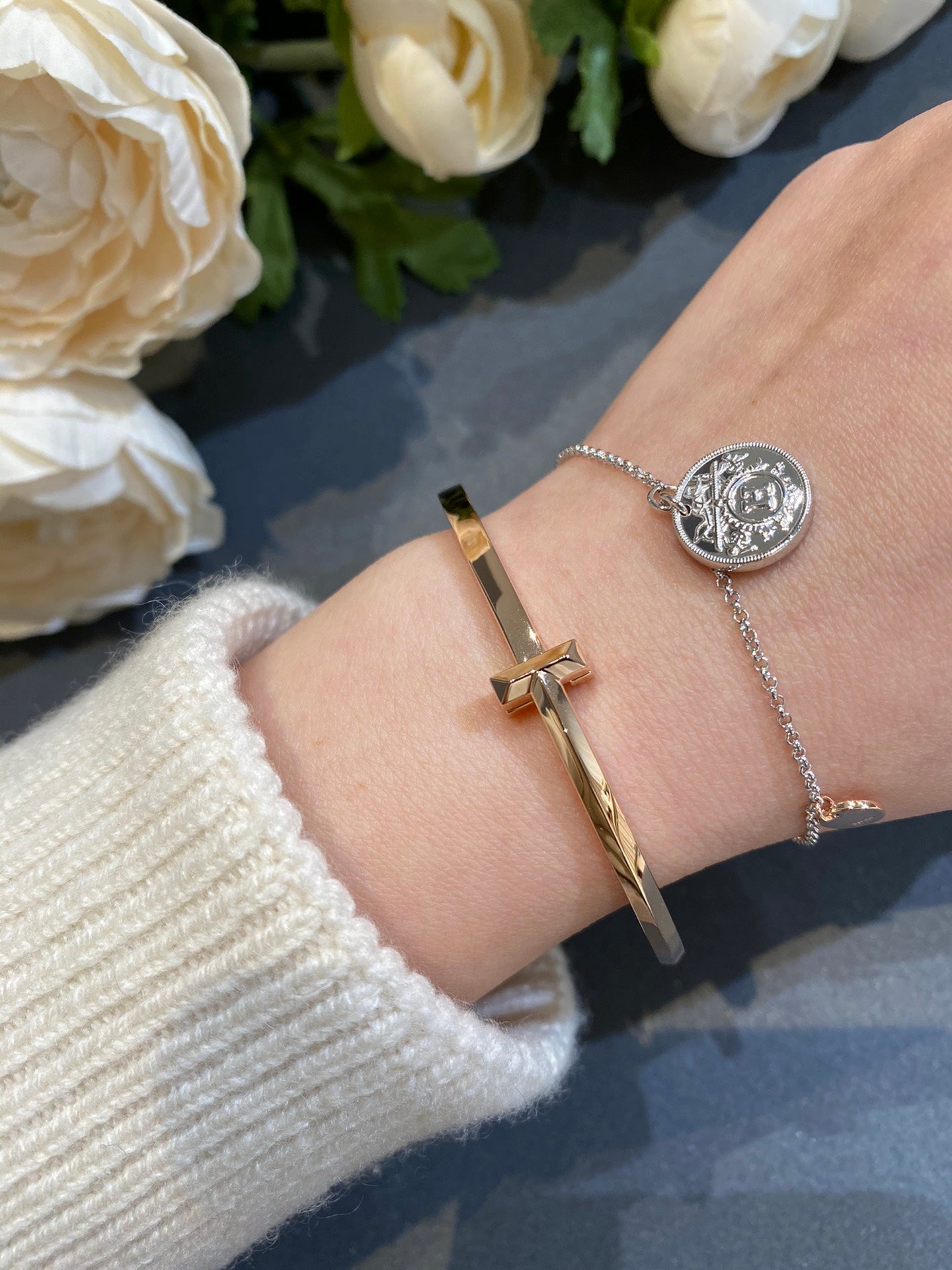 Hermes H Classic Silver Coin Bracelet