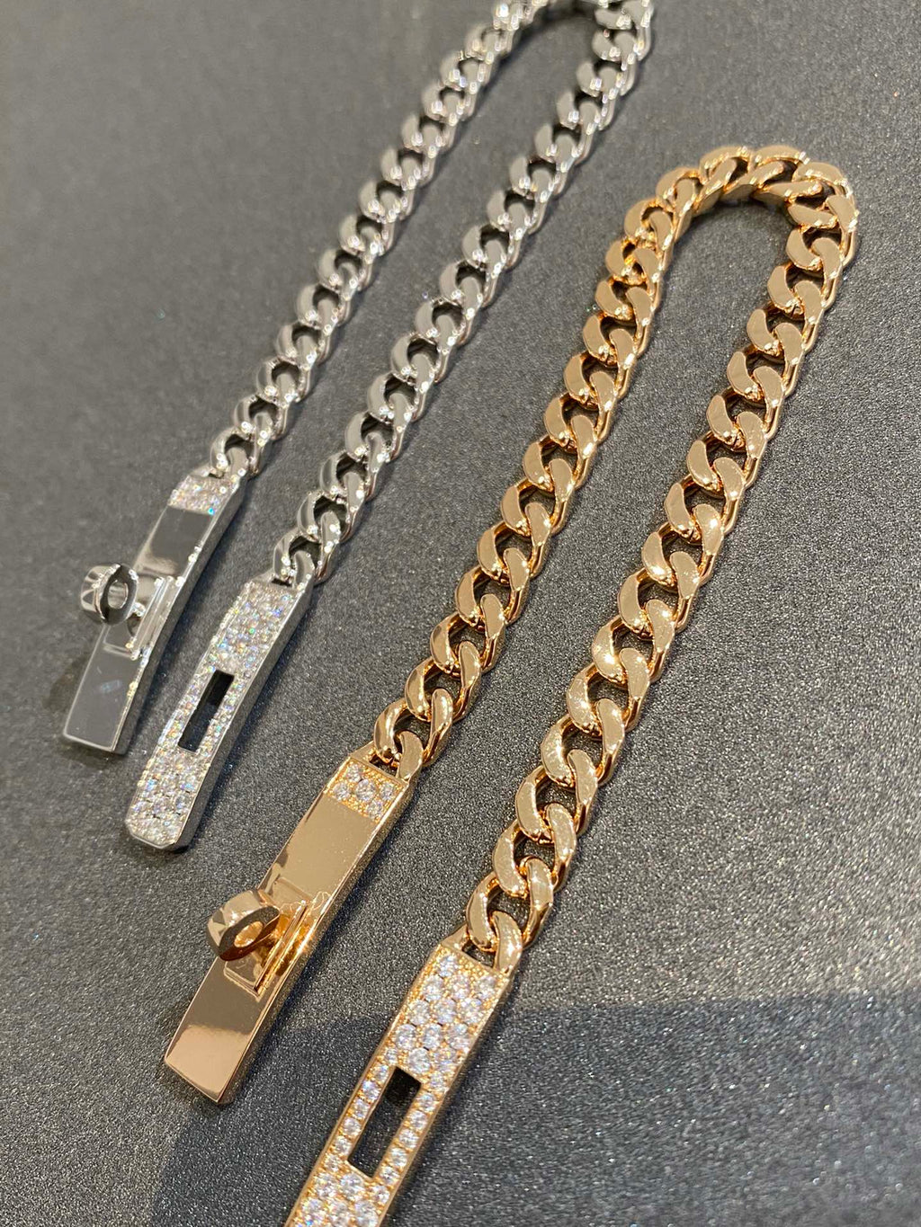 Hermes H Kelly Gourmette Silver Diamond Bracelet