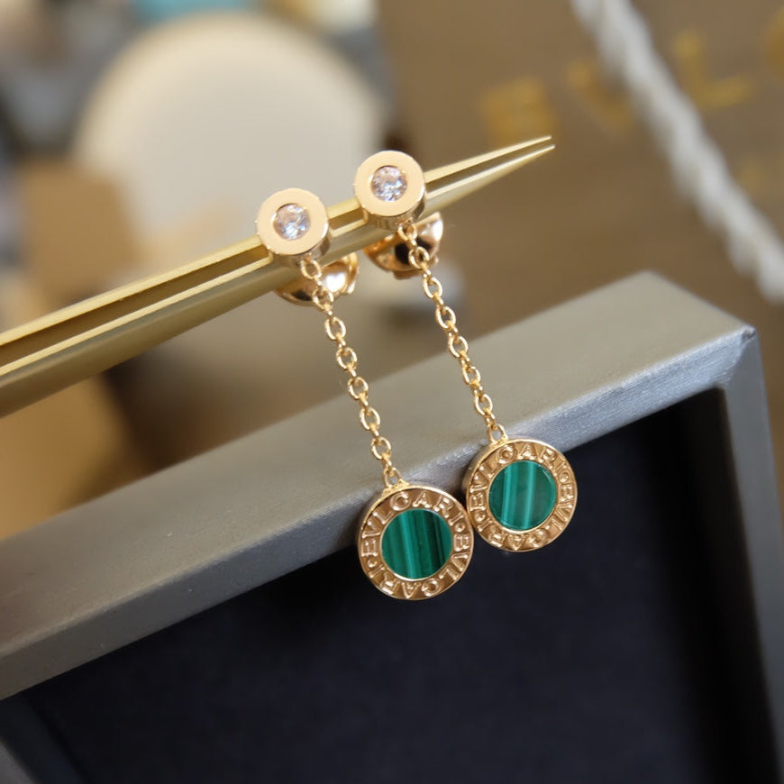Bvlgari Earrings Drop Malachite Pink Gold