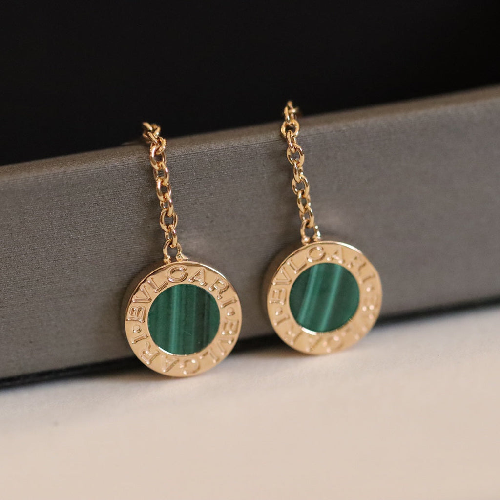 Bvlgari Earrings Drop Malachite Pink Gold