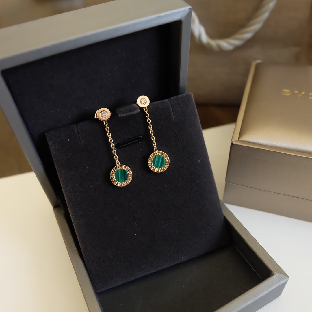 Bvlgari Earrings Drop Malachite Pink Gold