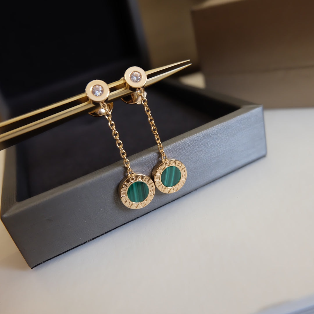 Bvlgari Earrings Drop Malachite Pink Gold