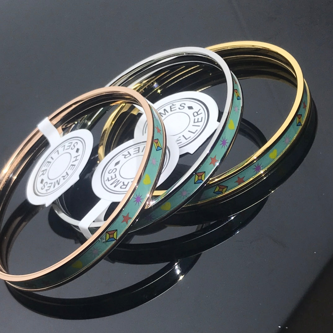 Hermes H Enamel Bangle Light Turquoise Bracelet