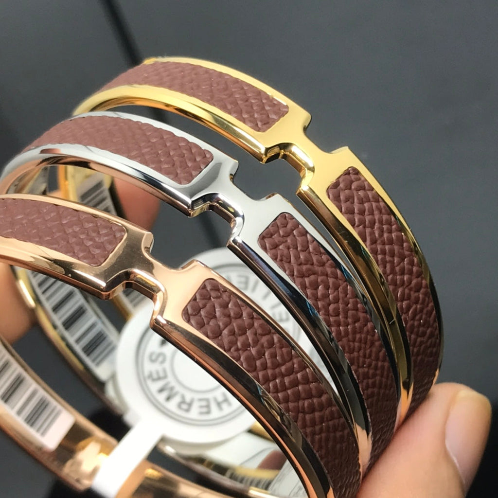 Hermes H Pig Nose Brown Bracelet - Silver, Gold, Pink Gold
