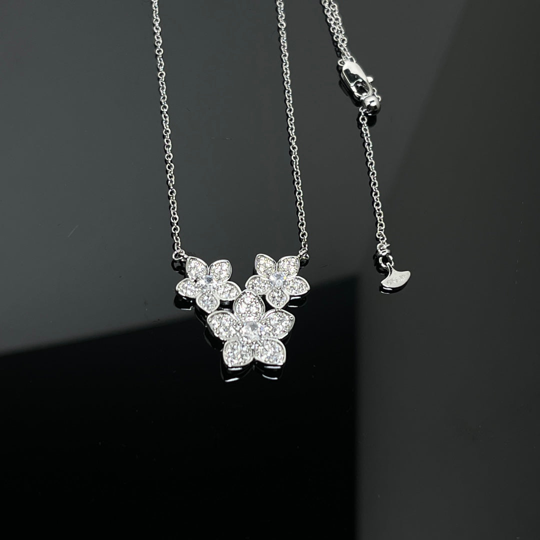 Graff New Full Cubic Zirconia Three-Petal Silver Necklace