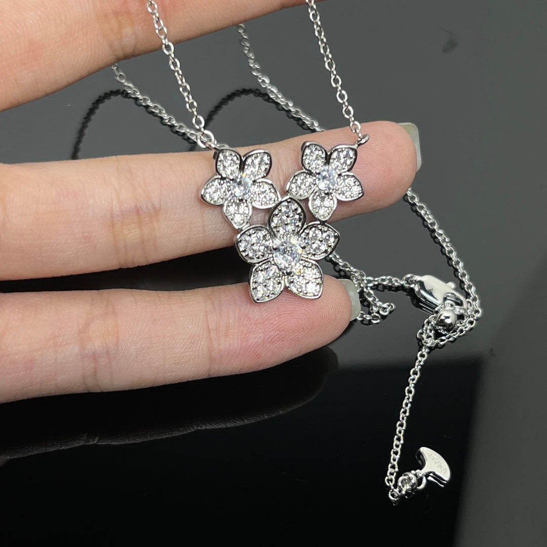 Graff New Full Cubic Zirconia Three-Petal Silver Necklace