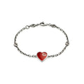 Gucci GG Heart Aged Finish Sterling Silver Red Enamel Bracelet