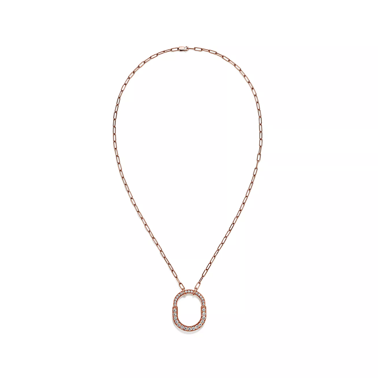Tiffany Lock Necklace Medium Pendant Pink Gold Paved Cubic Zirconia