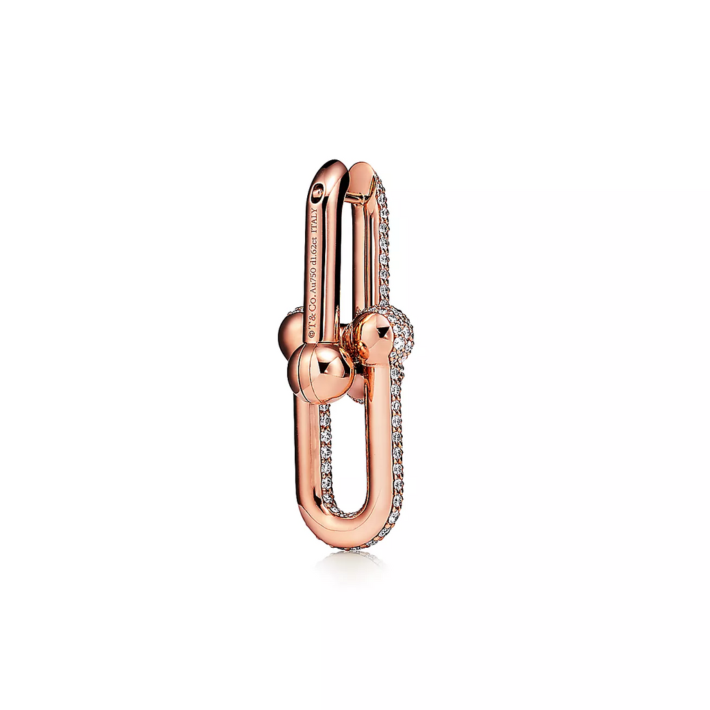 Tiffany Large Link Earrings Pink Gold with Paved Diamonds