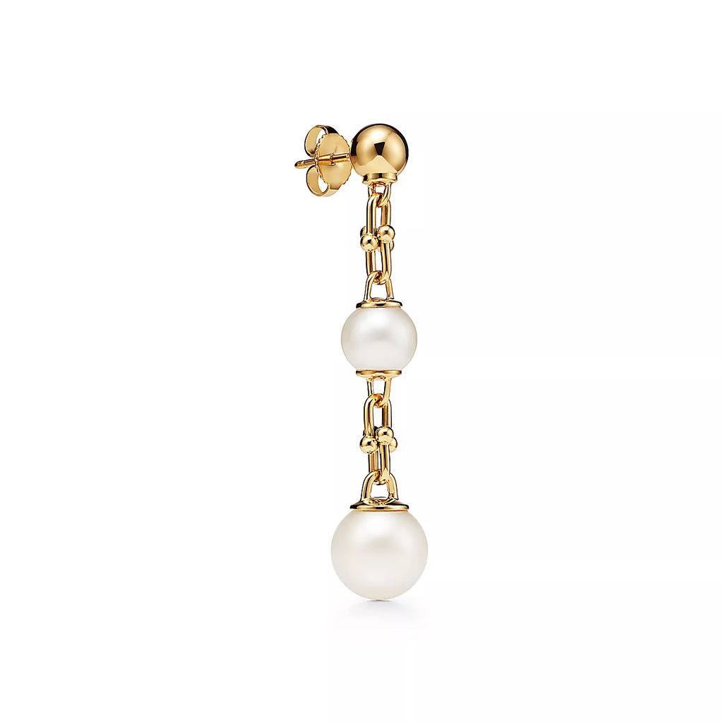 Tiffany Triple Drop Link Earrings Gold with Freshwater Pearls