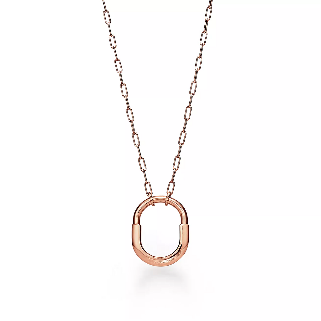 Tiffany Lock Necklace Medium Pendant Pink Gold Paved Cubic Zirconia