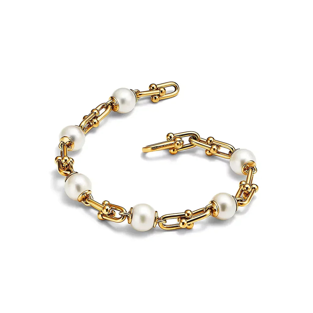 Tiffany Link Bracelet Gold with Freshwater Pearls
