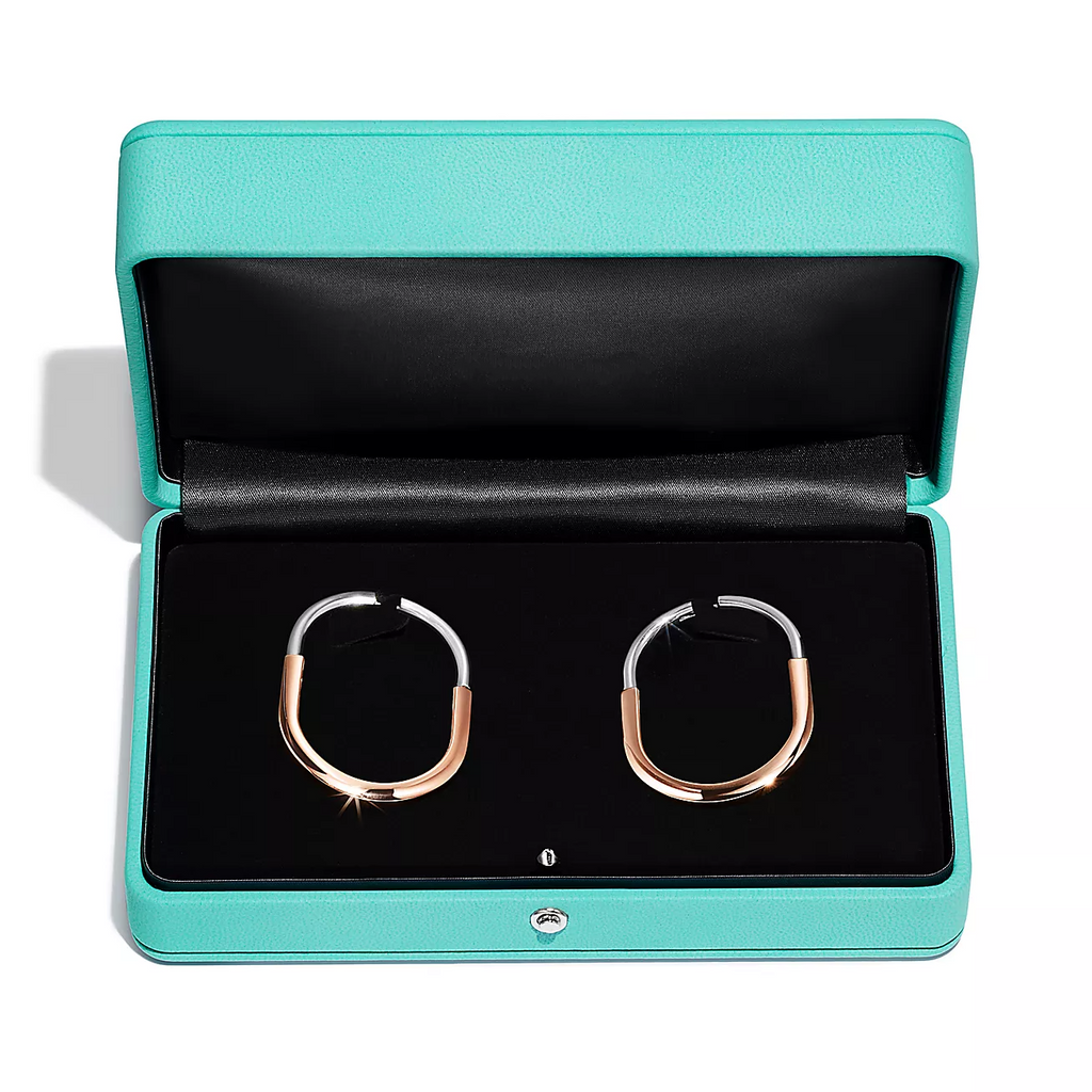 Tiffany Lock Earrings Rose and White Gold Diamonds Extra Large